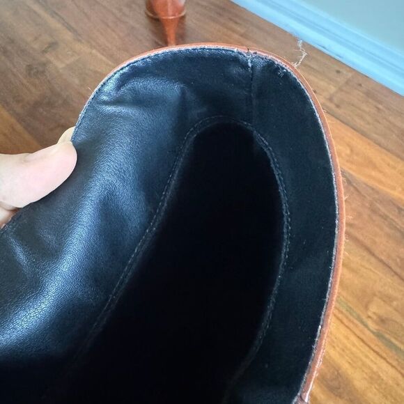 Zara Knee High Mid Height Brown Leather Heeled Boots - Picture 5 of 9